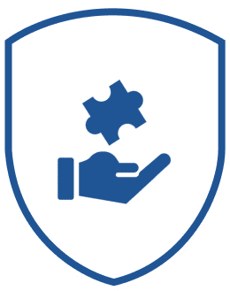 Shield with hand holding puzzle piece.