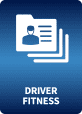 Icon representing driver fitness with ID cards and a silhouette.