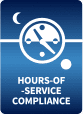 Icon depicting hours-of-service compliance with a speedometer and moon symbol.